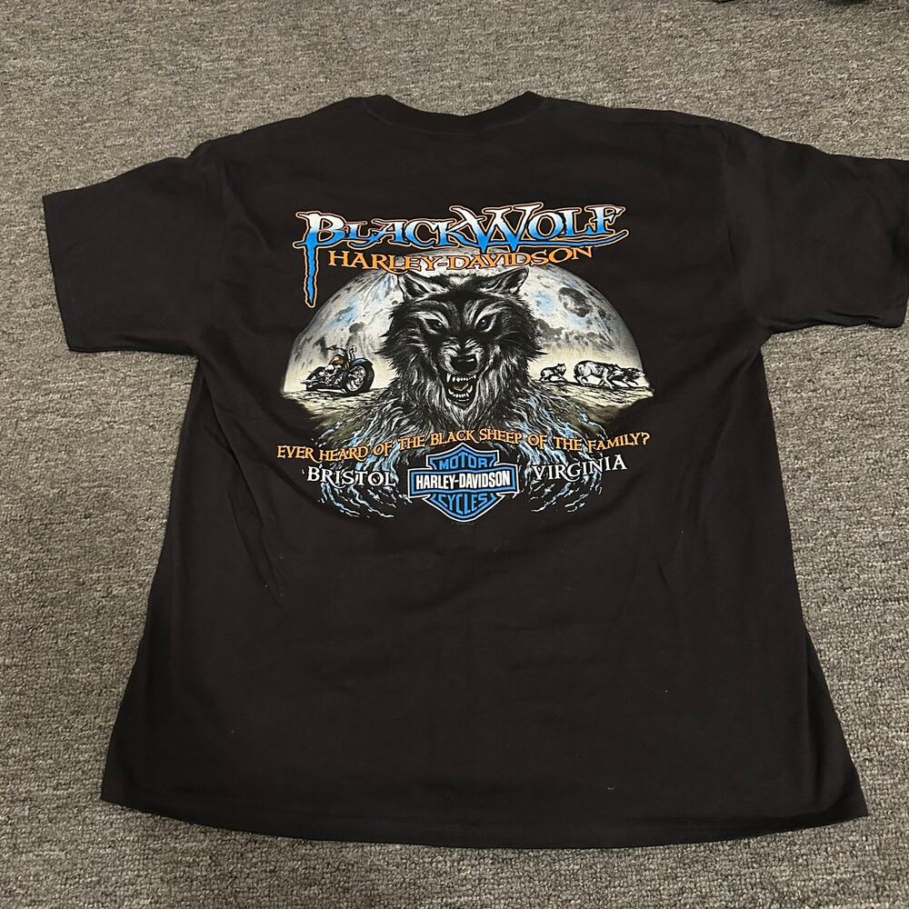 Harley-Davidson Bristol, VA "Black Wolf" Blue Logo Pocket Shirt Size L